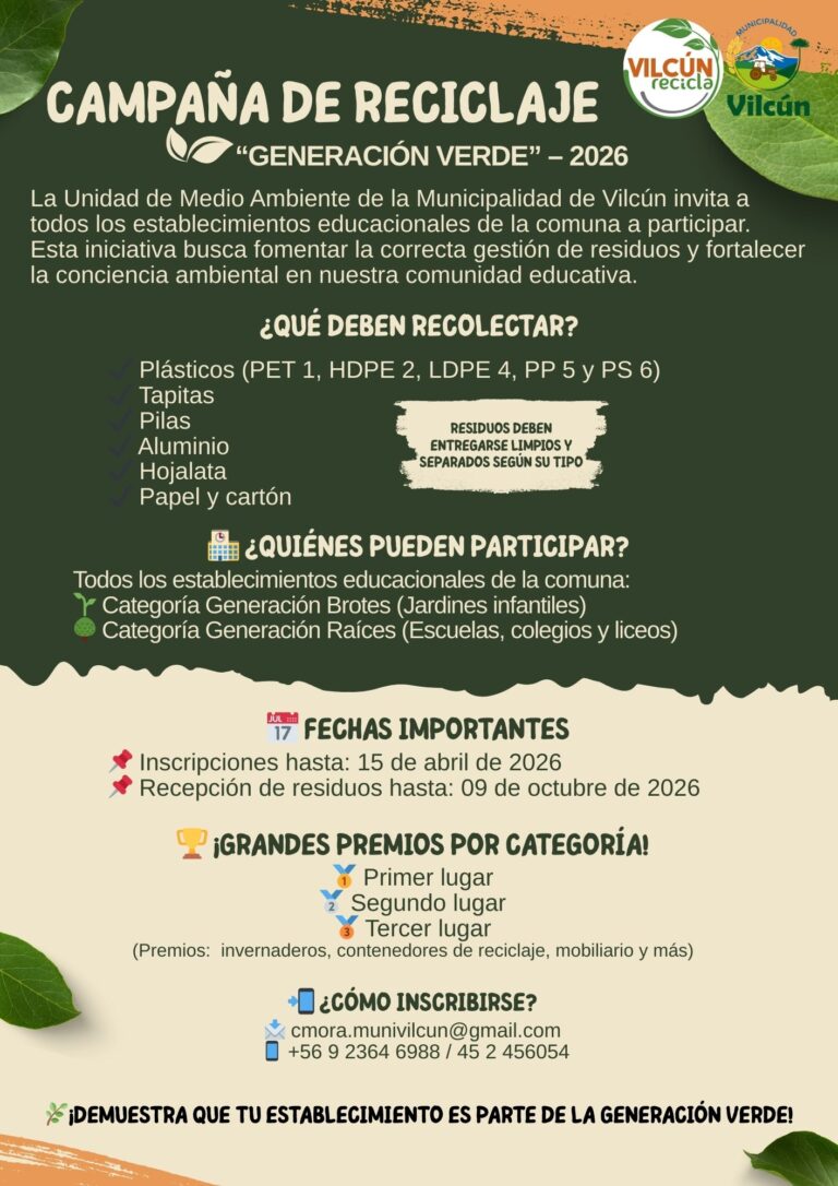 Bases Campaña de Reciclaje “Generación Verde” 2026 en Vilcún